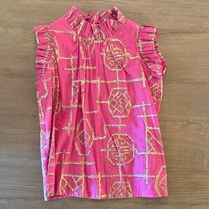 Jude Connally Fuchsia Ruffled Top with Gold Accents